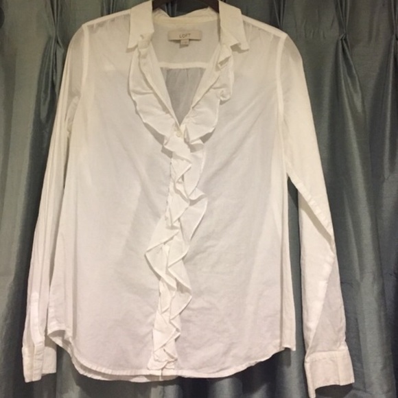 Loft ruffle button up- light blue ! - Picture 2 of 3